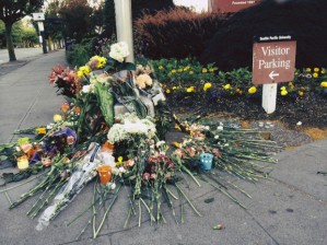 Flowers from yesterday and today in memory at the SPU campus