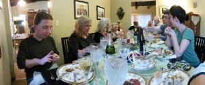 Getting ready to eat. Yes, all 12 of us fit in the dining room, woohoo!